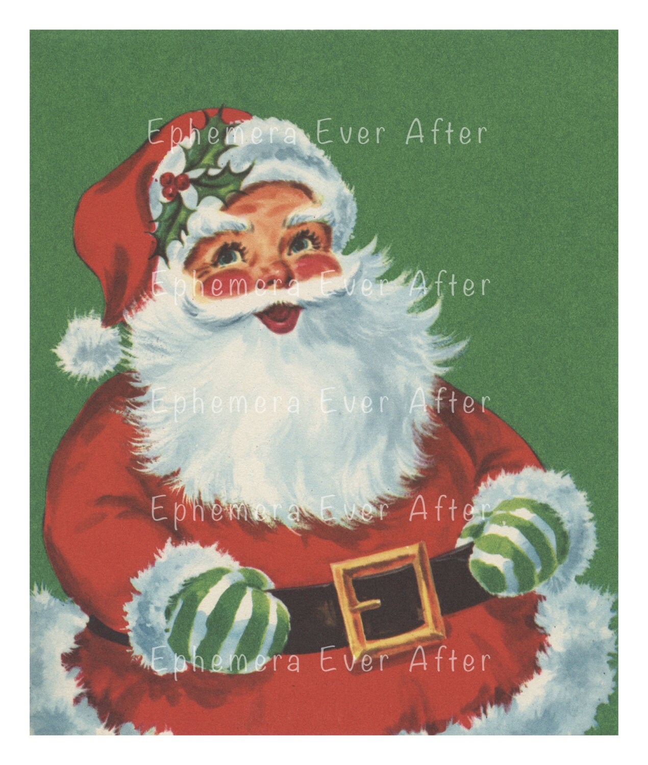 1950s Vintage Christmas Card DIGITAL DOWNLOAD Red Green Santa Claus Clipart With Or Without Merry Christmas Print Instantly Etsy