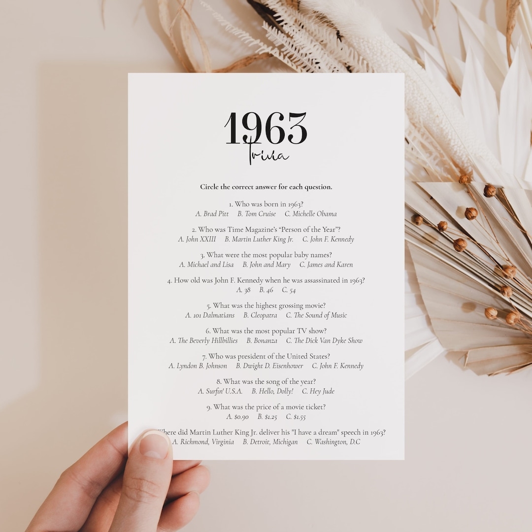 1963 Quiz Printable Fun Facts About 1963 Trivia Simple 60th Bday Party Game Back To The Sixties Party Games 60th Anniversary 60 Years MB2 Etsy Sweden