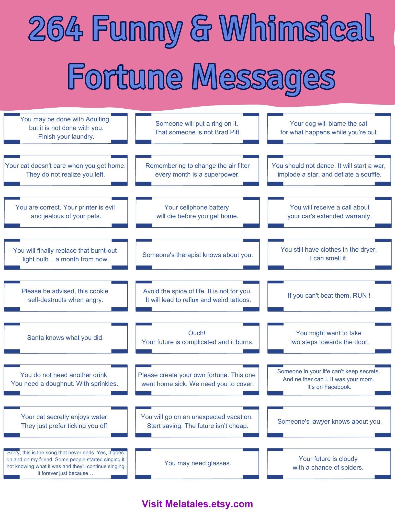264 Funny Fortune Cookie Messages Digital Download Fun Fortunes And Messages Etsy
