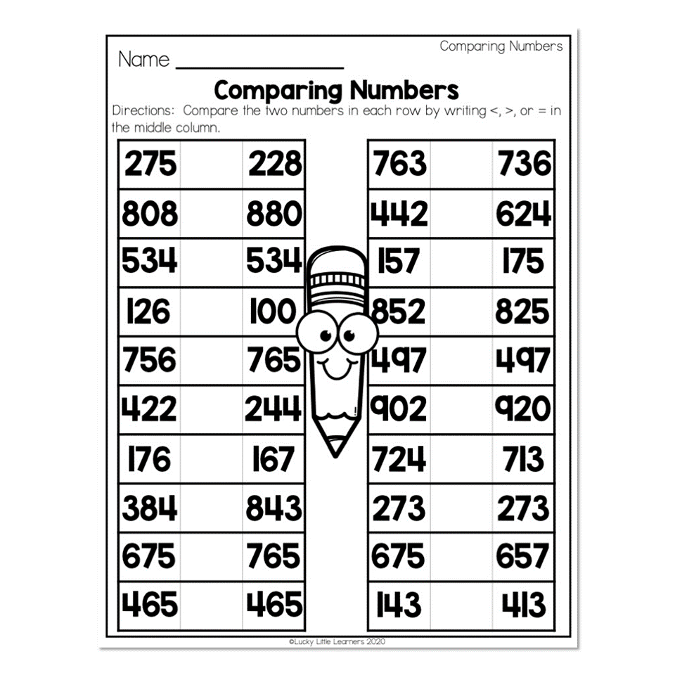 2nd Grade Math Worksheets Place Value Comparing Numbers Comparting Numbers Lucky Little Learners