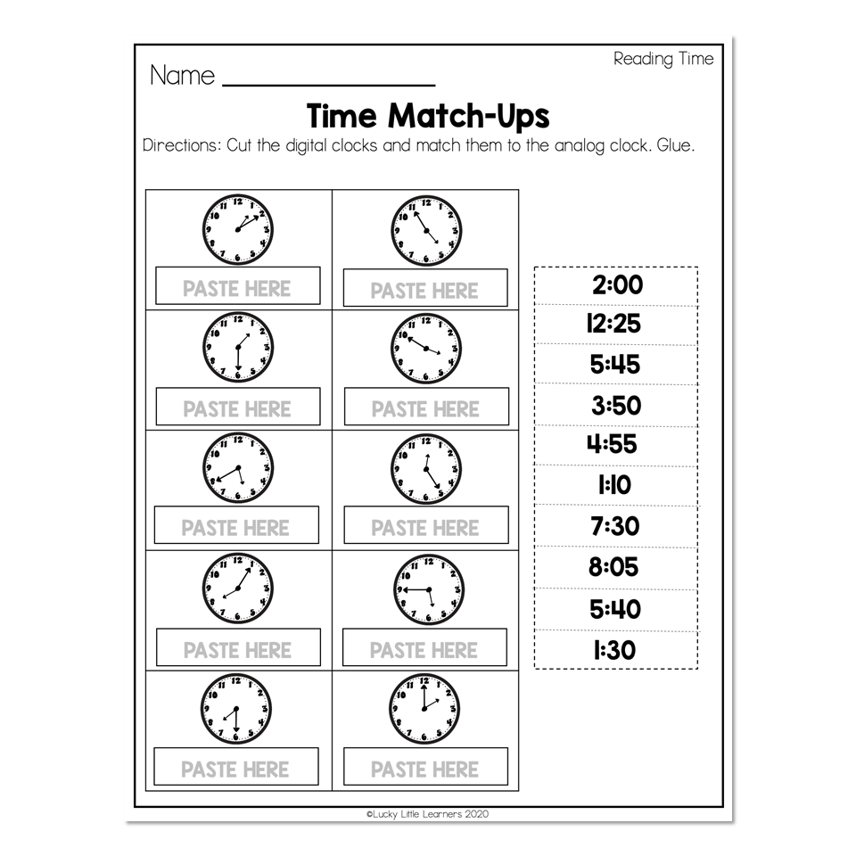 2nd Grade Math Worksheets Time Reading Time Time Match Ups Lucky Little Learners