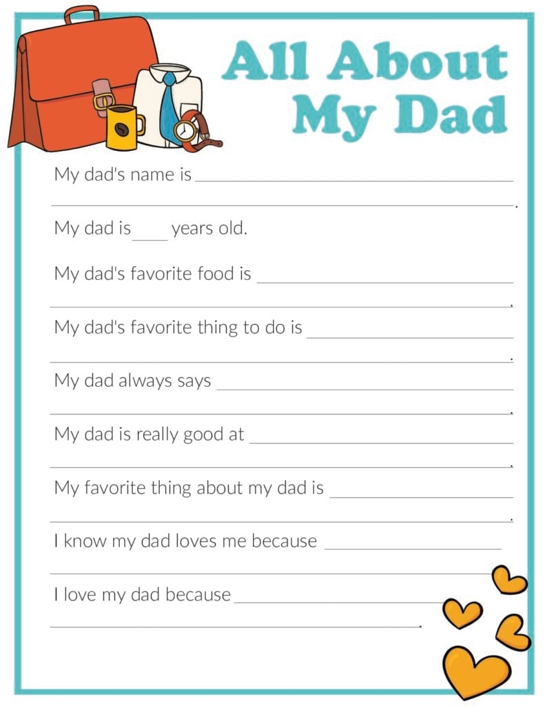 I Love My Dad Because Printables