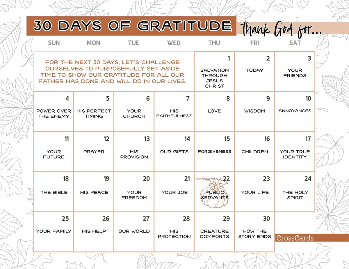 30 Days Of Gratitude Printable Download Free