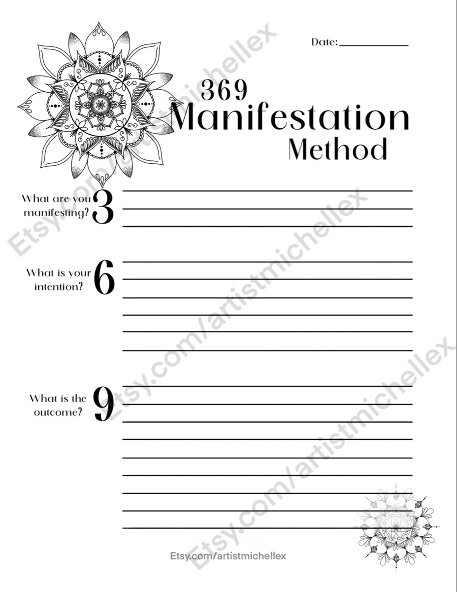 369 Manifestation Method Worksheet Printable Instant Download Etsy Manifestation Method Worksheets