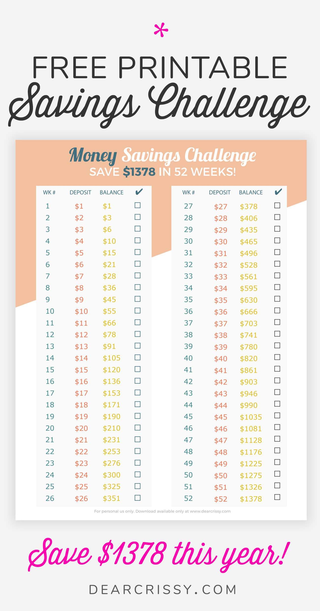 Printable 5 Dollar Challenge