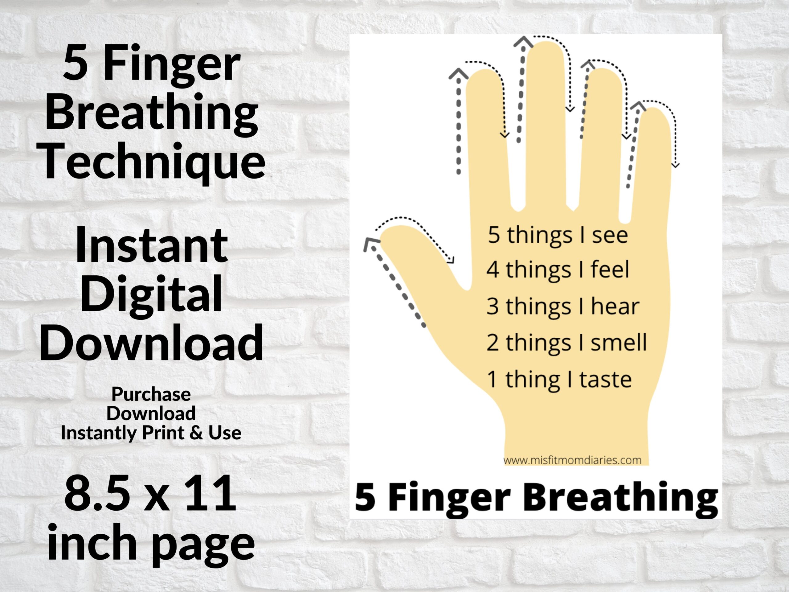 5 Finger Breathing Printablebreathing Visual Aidmindfullness Exercise For Kidsdigital Downloadprintable Etsy