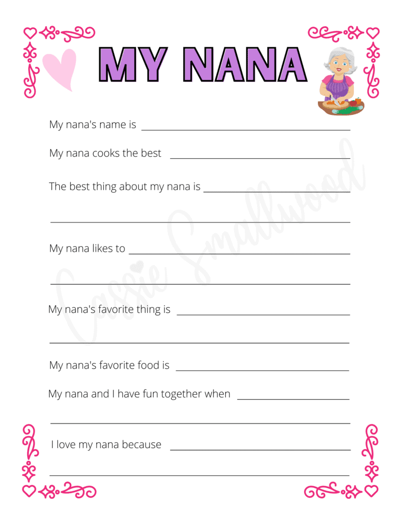 All About My Nana Free Printable