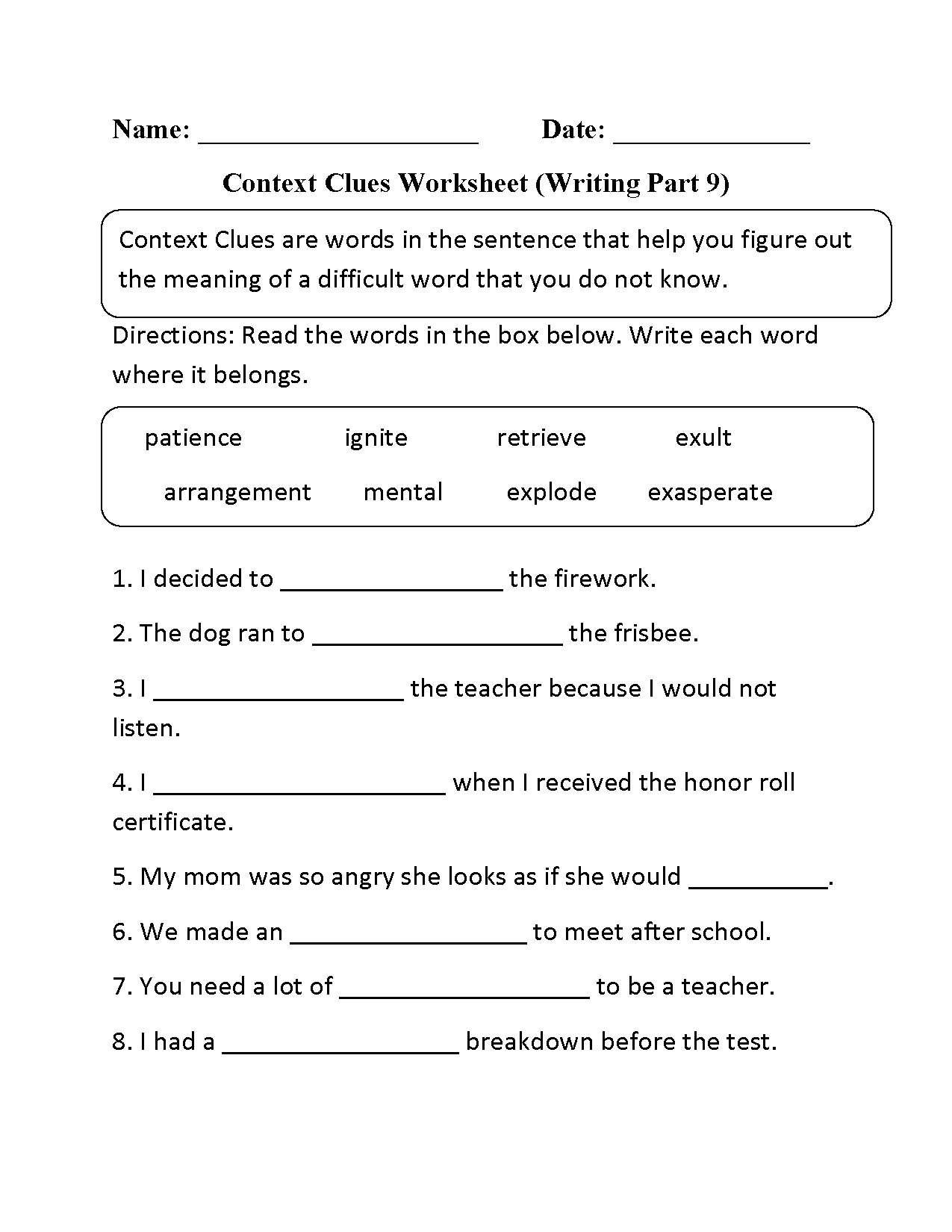 Vocabulary Printable Worksheets For Grade 7