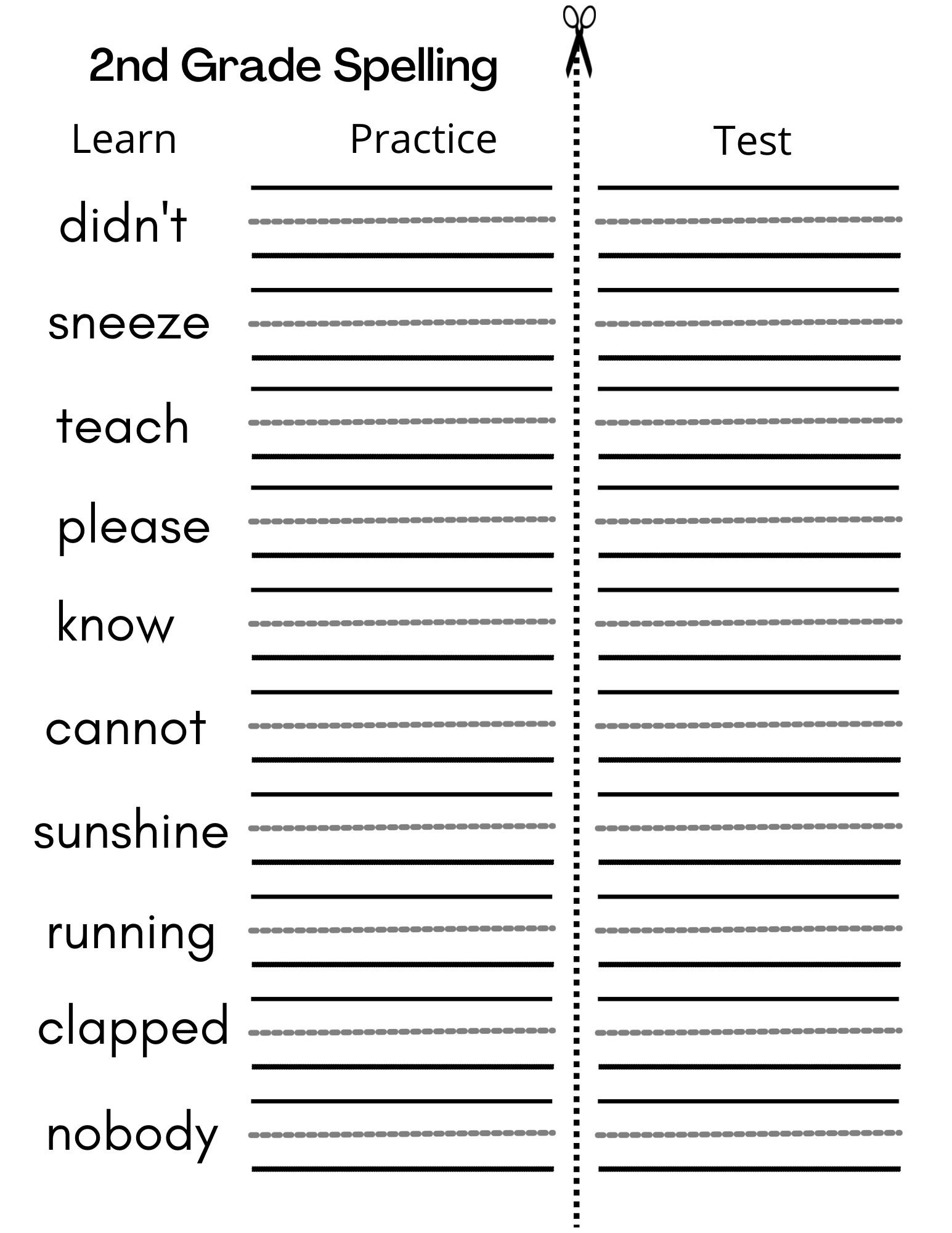 8 Printable Second Grade Writing Spelling Worksheets Spelling Test Etsy