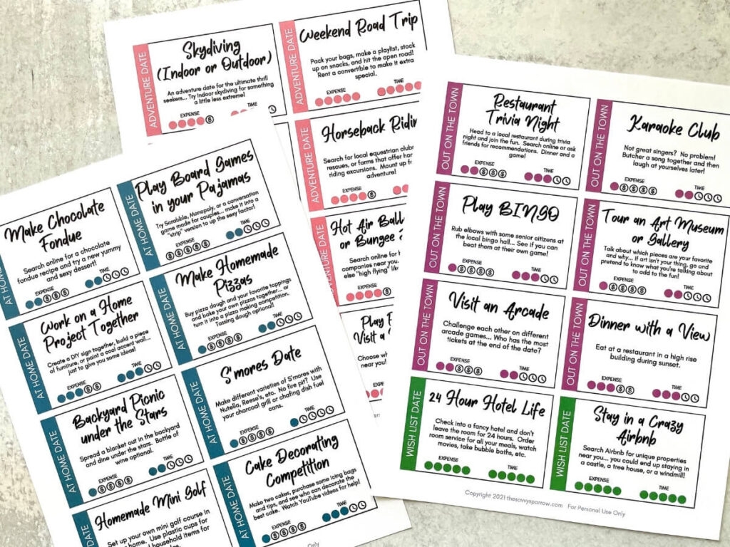 94 Date Night Ideas To Add To Your Date Jar Free Printable List