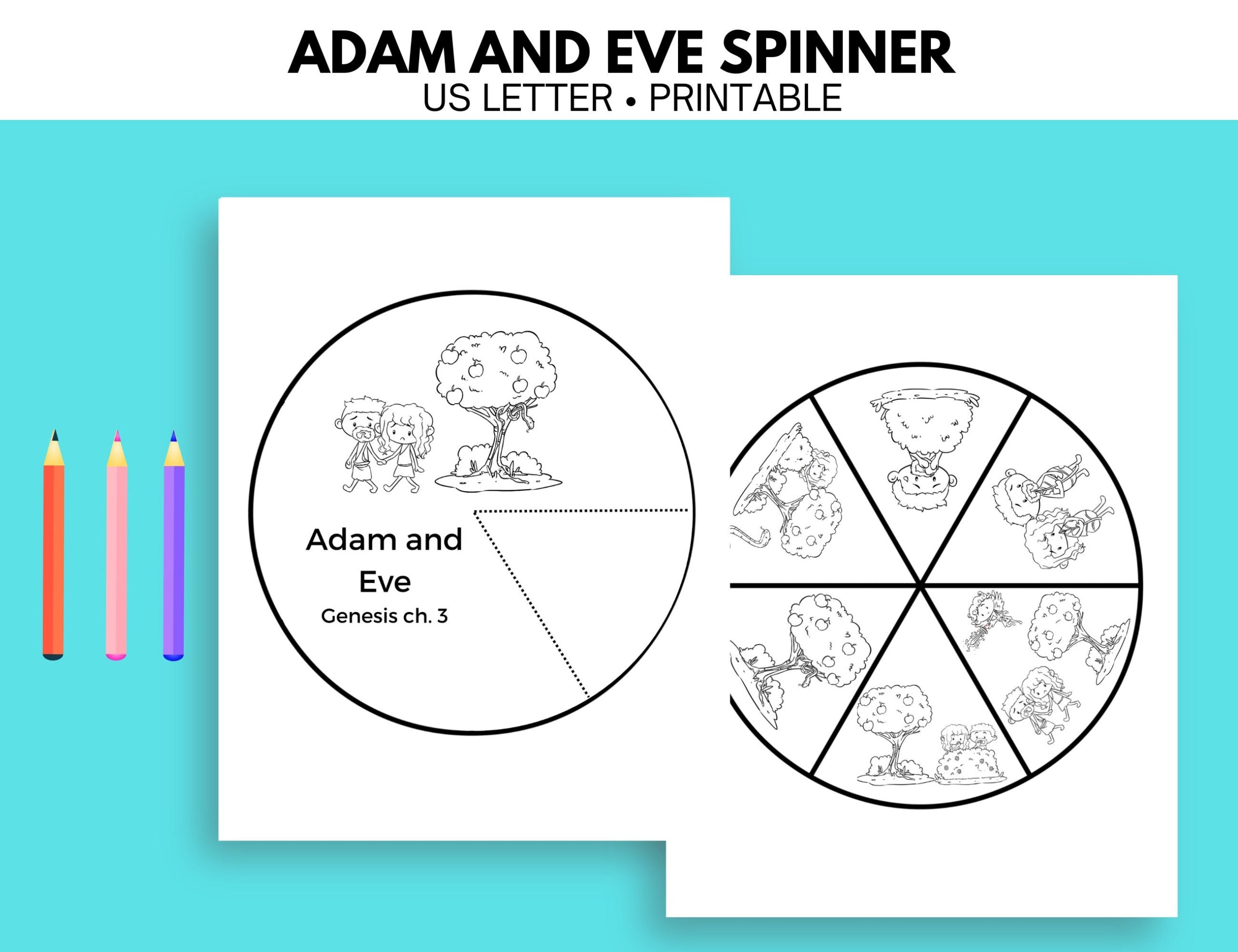 Adam And Eve Spinner Garden Of Eden Bible Story Sunday School Craft Vacation Bible School Printable Spinner Craft Etsy