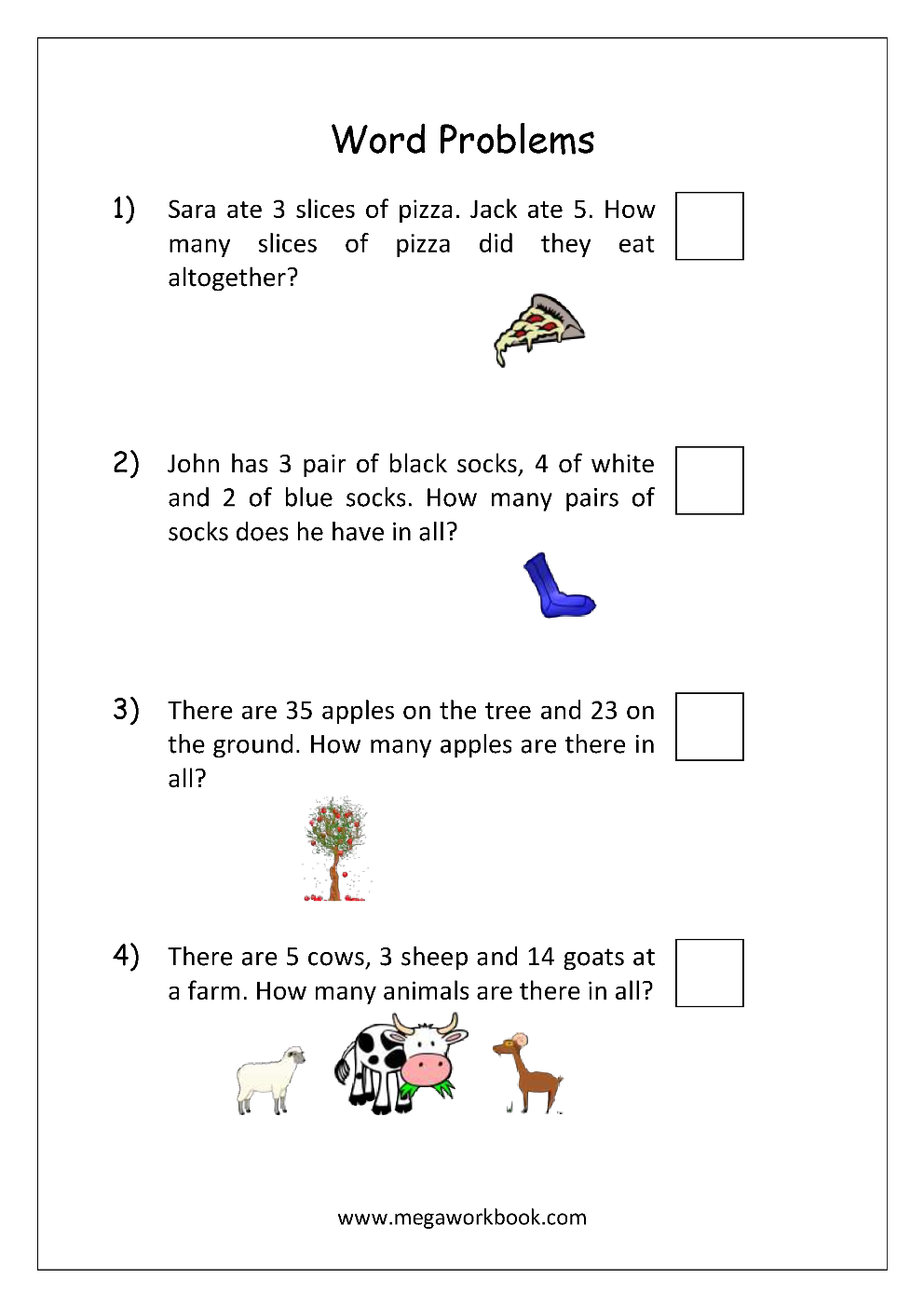 Addition And Subtraction Word Problems Worksheets For Kindergarten And Grade 1 Story Sums Story Problems MegaWorkbook