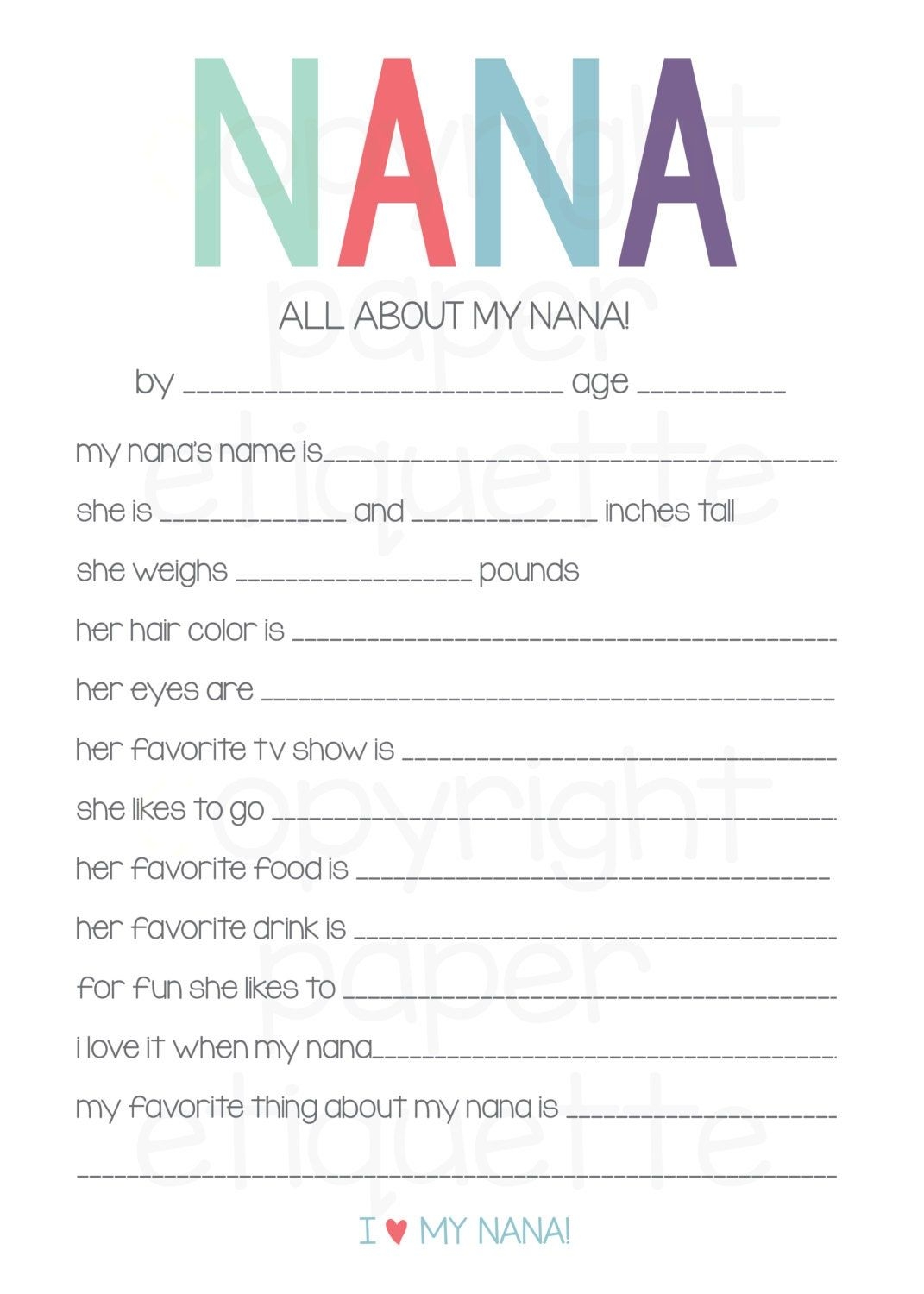All About My Nana Printable Mother s Day Gift Nana Valentine Mother s Day Gift Mom Gift Happy Mother s Day Nana Gift Keepsake Nana Etsy Canada Mothers Day Saying Nana Gifts 