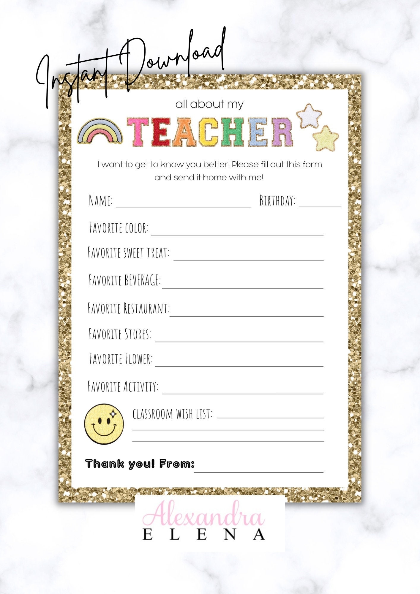 Getting To Know My Teacher Printable