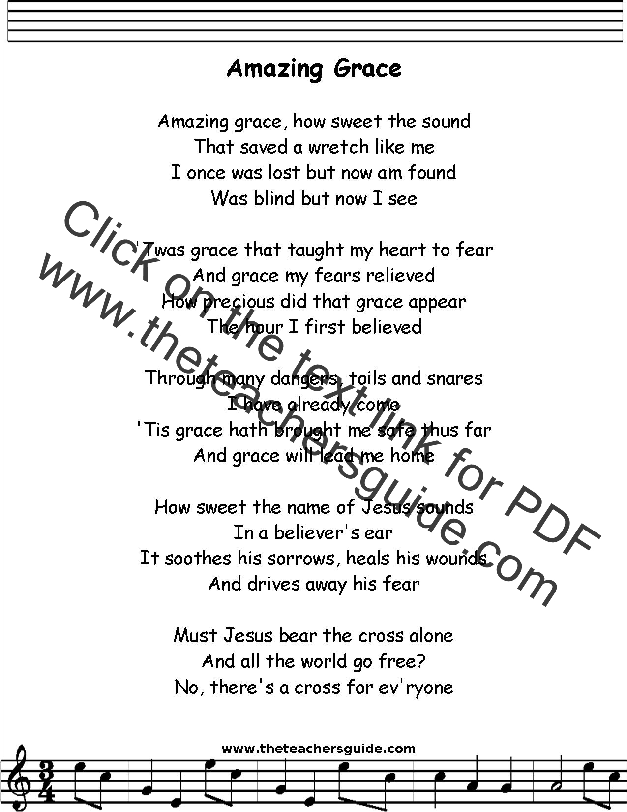 Lyrics For Amazing Grace Printable