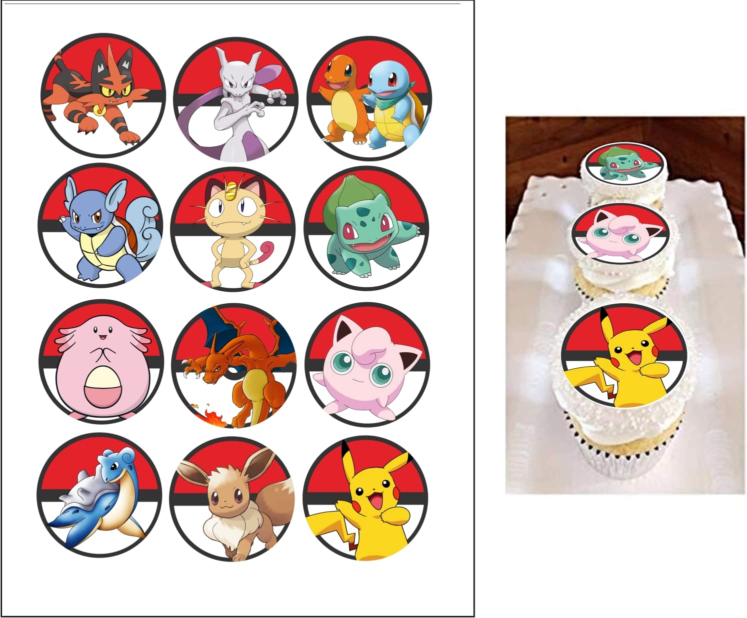 Amazon 24 Edible Pokemon Cupcake Toppers Wafer Paper Edible Image Poke Ball Themed Birthday Cupcake Toppers Or Cake Decorations Cake Stickers