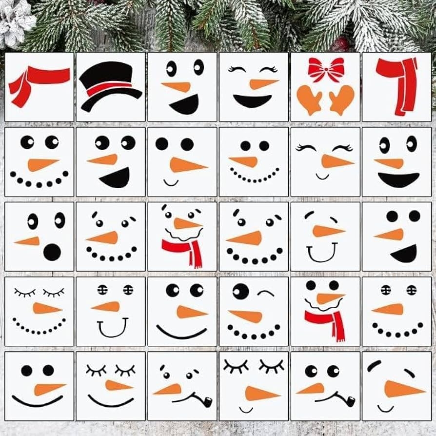 Amazon 30 Pieces Christmas Snowman Face Stencils Reusable Snowman Stencil Xmas Holiday Drawing Stencils For Painting On Wood Block Wall Paper Fabric 3 Inch Arts Crafts Sewing