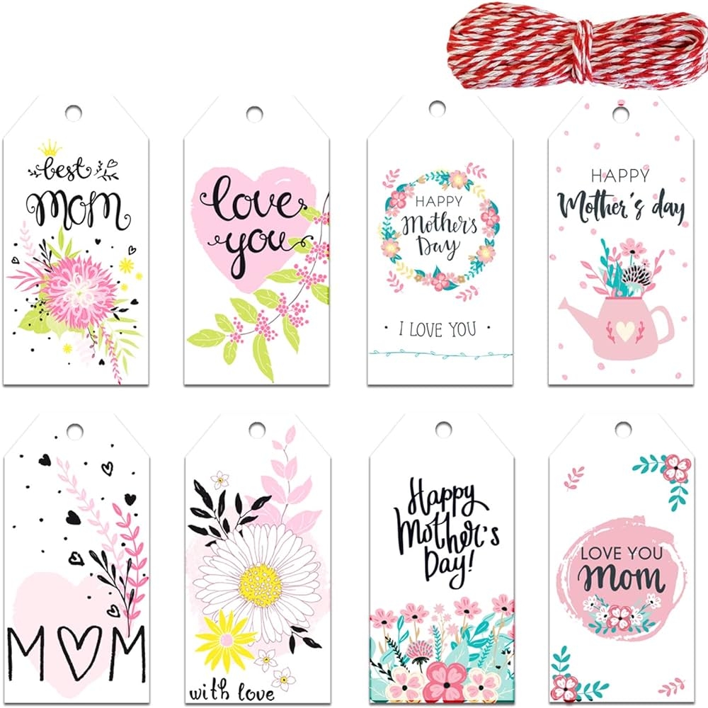 Amazon Doumeny 120Pcs 8 Style Mother s Day Paper Gift Tags Happy Mother s Day Hanging Labels Floral Love You Mom Best Mom Label Tags With 65 6 Feet Twines For DIY Crafts Mother Party