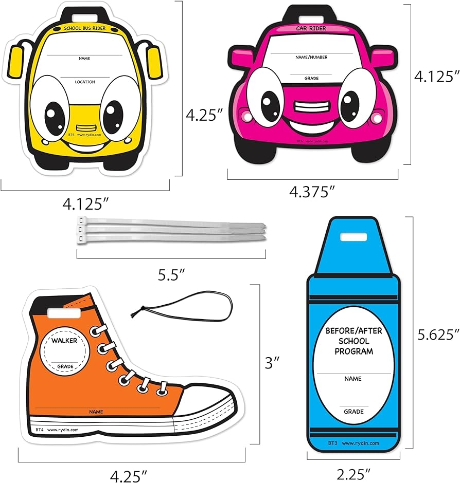 Amazon Durable Plastic Safe School Dismissal Car Bus Shoe And Crayon Shaped Backpack Tag Bundle Pack Of 50 Each 200 Total Tags Custom Shaped Parent Pickup Tags For Schools Daycares 