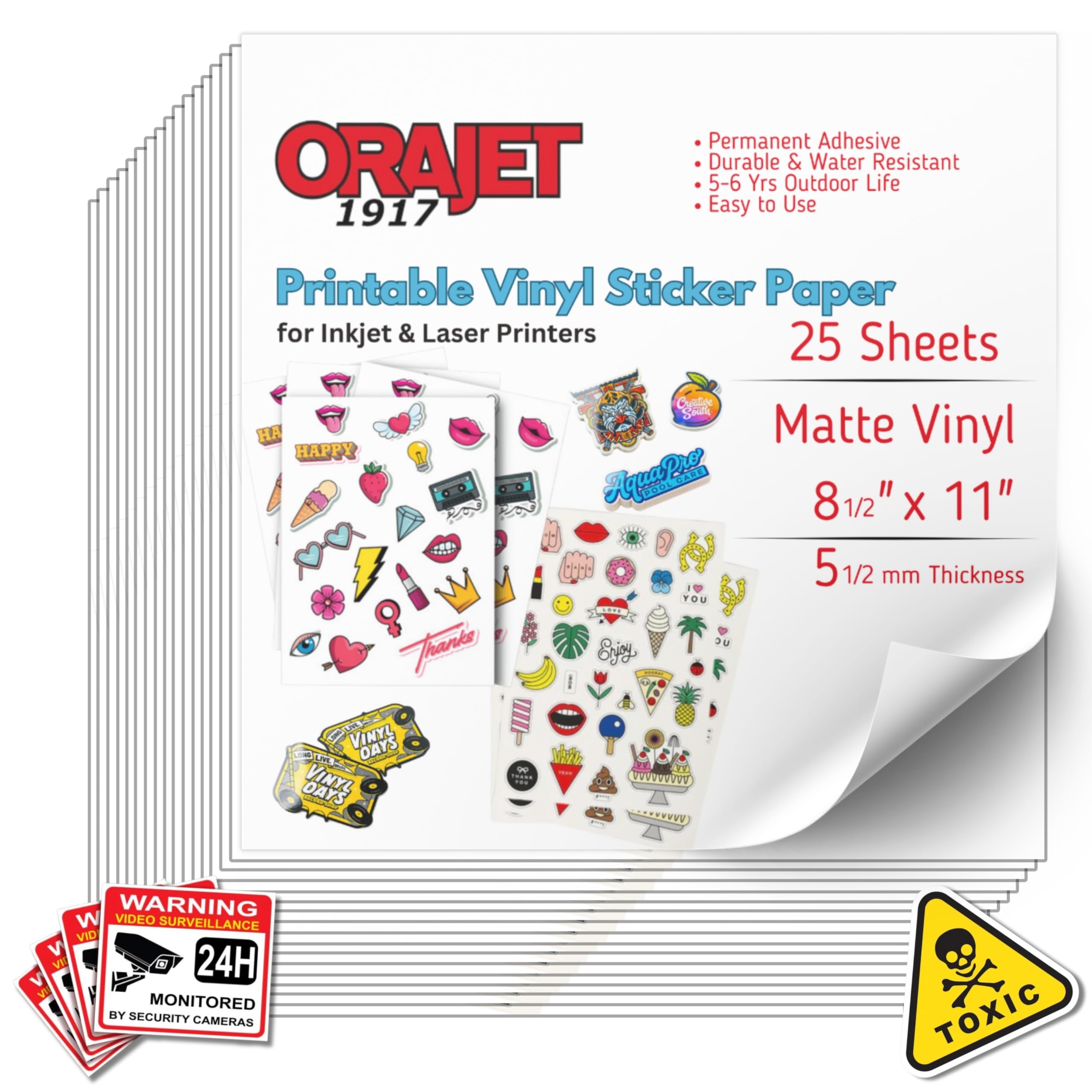 Amazon ORAJET 1917 Matte Finish Vinyl For Use With Inkjet And Lazerjet Printers 8 5 X 11 Matte Finish Outdoor And Permanent 25 Sheets Arts Crafts Sewing