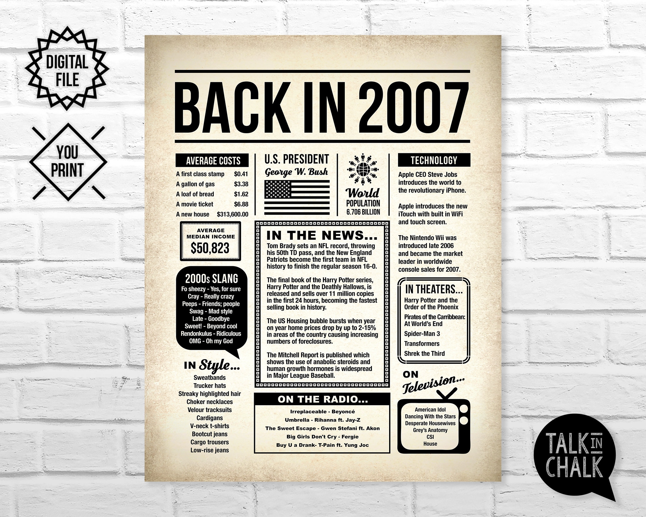 Back In 2007 Newspaper Poster PRINTABLE 2007 Birthday PRINTABLE Birthday Party Decoration Last Minute Gift For Teenage Boy Or Girl Etsy