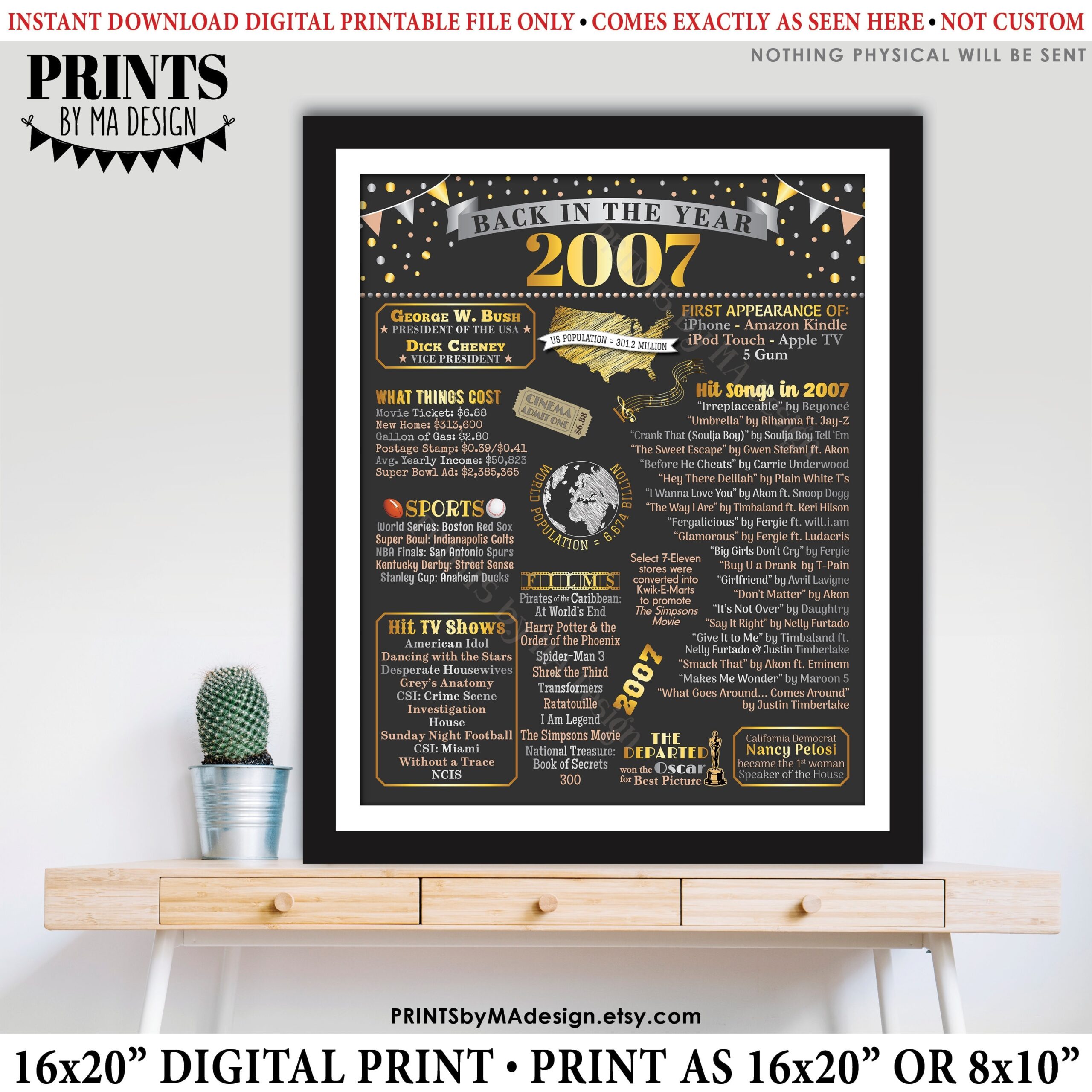 Back In The Year 2007 Poster Board Remember 2007 Sign Flashback To 2007 USA History From 2007 PRINTABLE 16x20 Sign Id Etsy