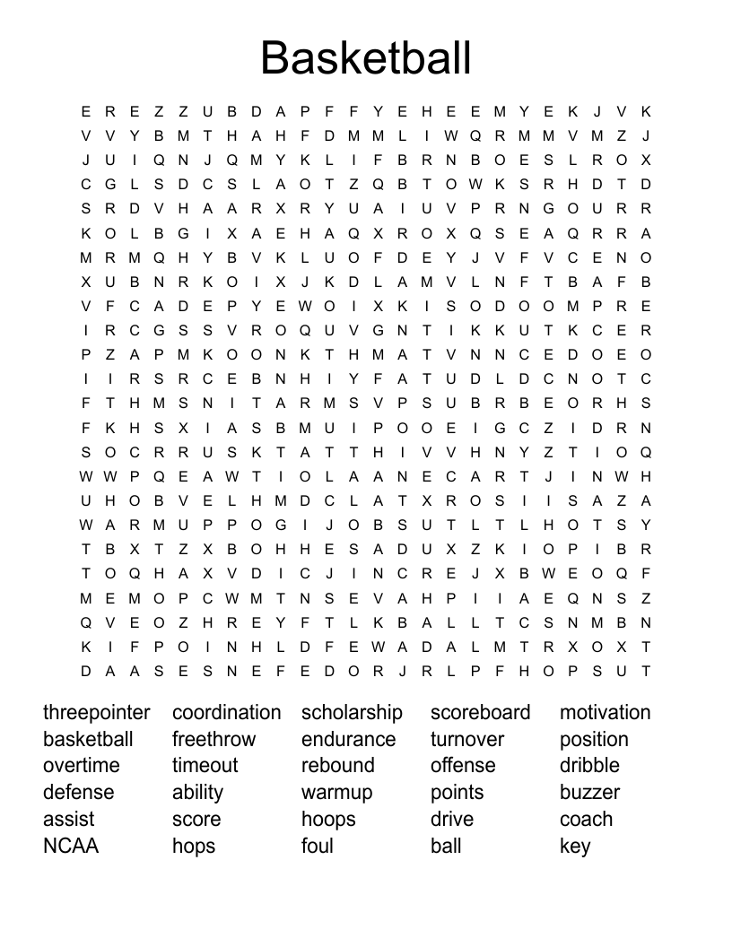 Basketball Word Search WordMint