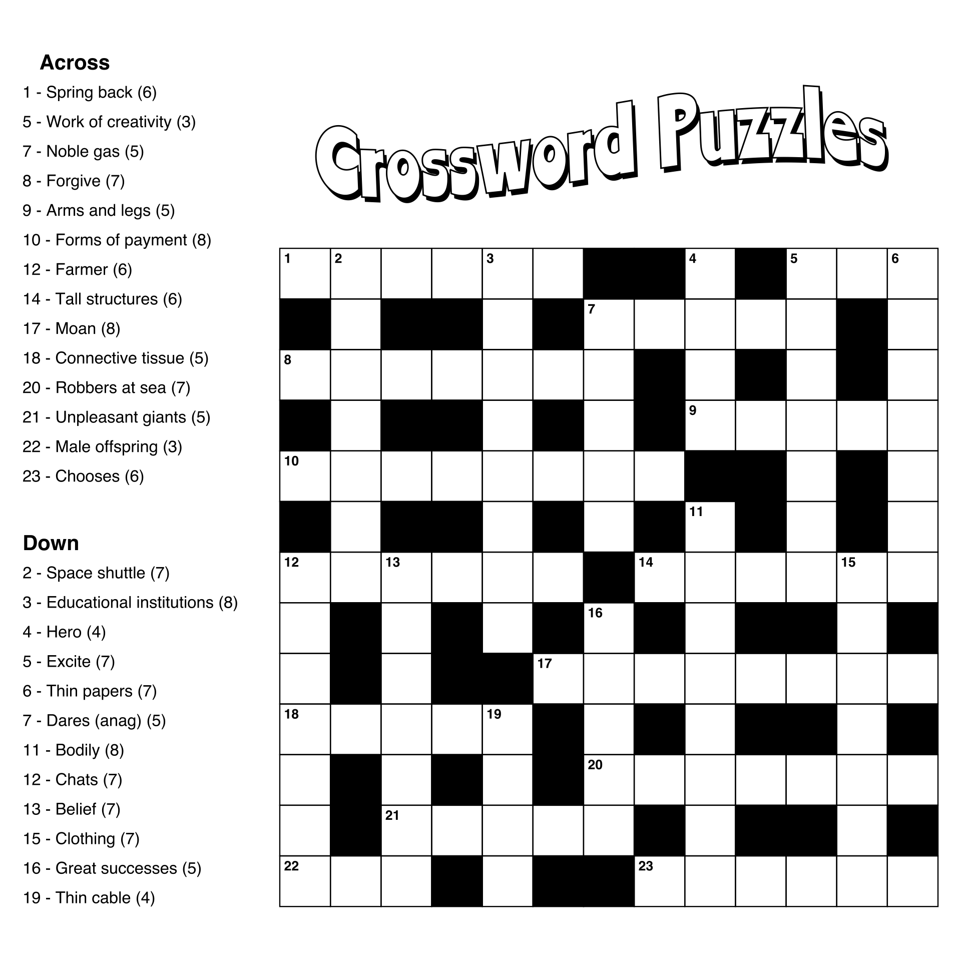 Daily Fill-In Puzzles Printable