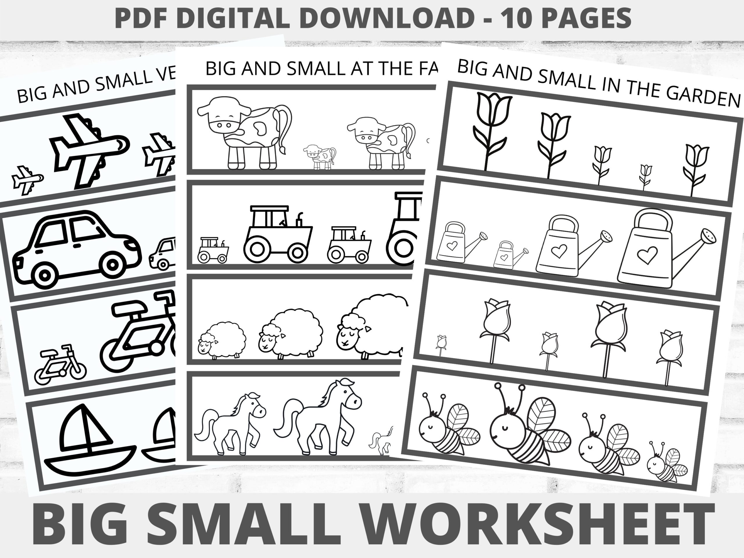 Big Small Worksheet Comparison Worksheet Preschool Activities Kindergarten Etsy