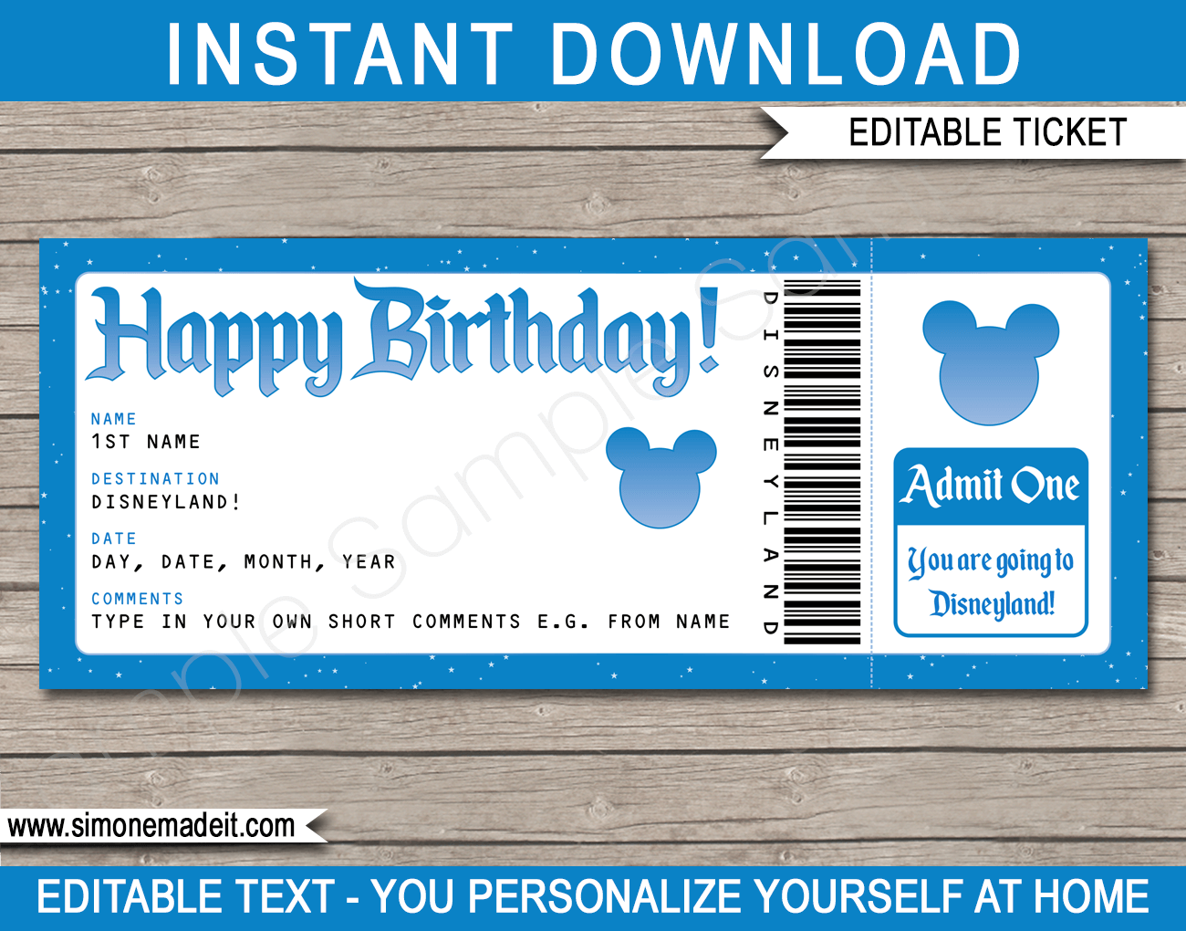 Printable Fake Disneyland Tickets