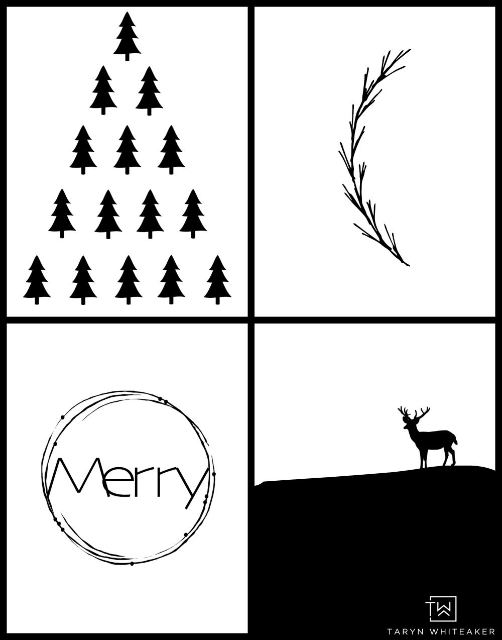 Black And White Modern Christmas Printables Taryn Whiteaker Designs