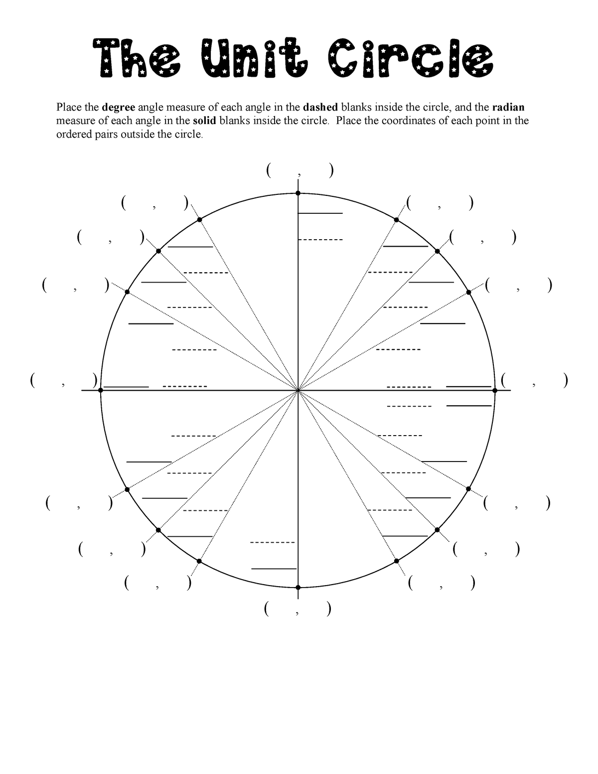 Printable Blank Unit Circle Worksheet