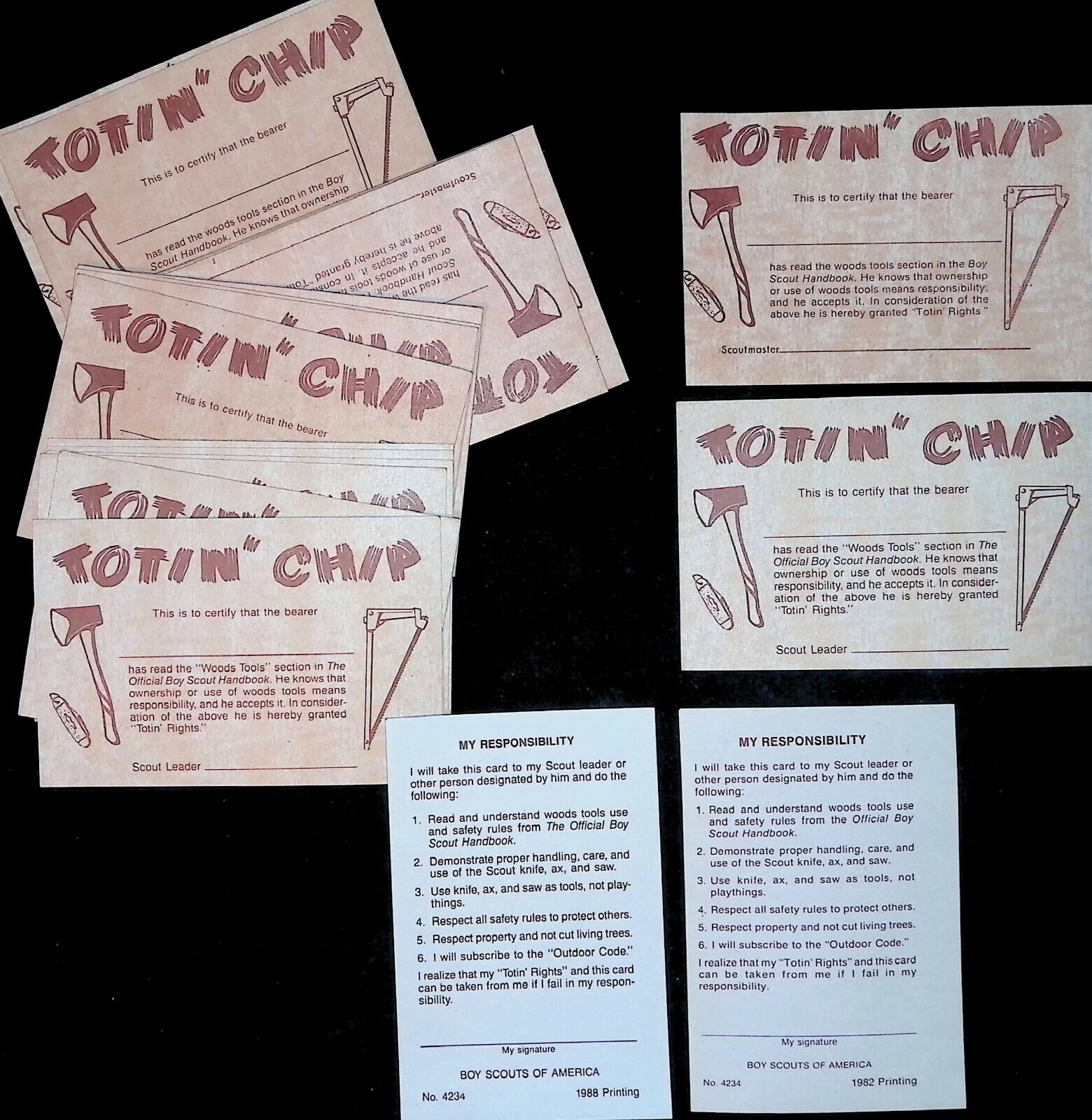 Boy Scouts Of America Totin Chip Merit Badge Firem n Cards Mixed Lot NOS 1980s EBay