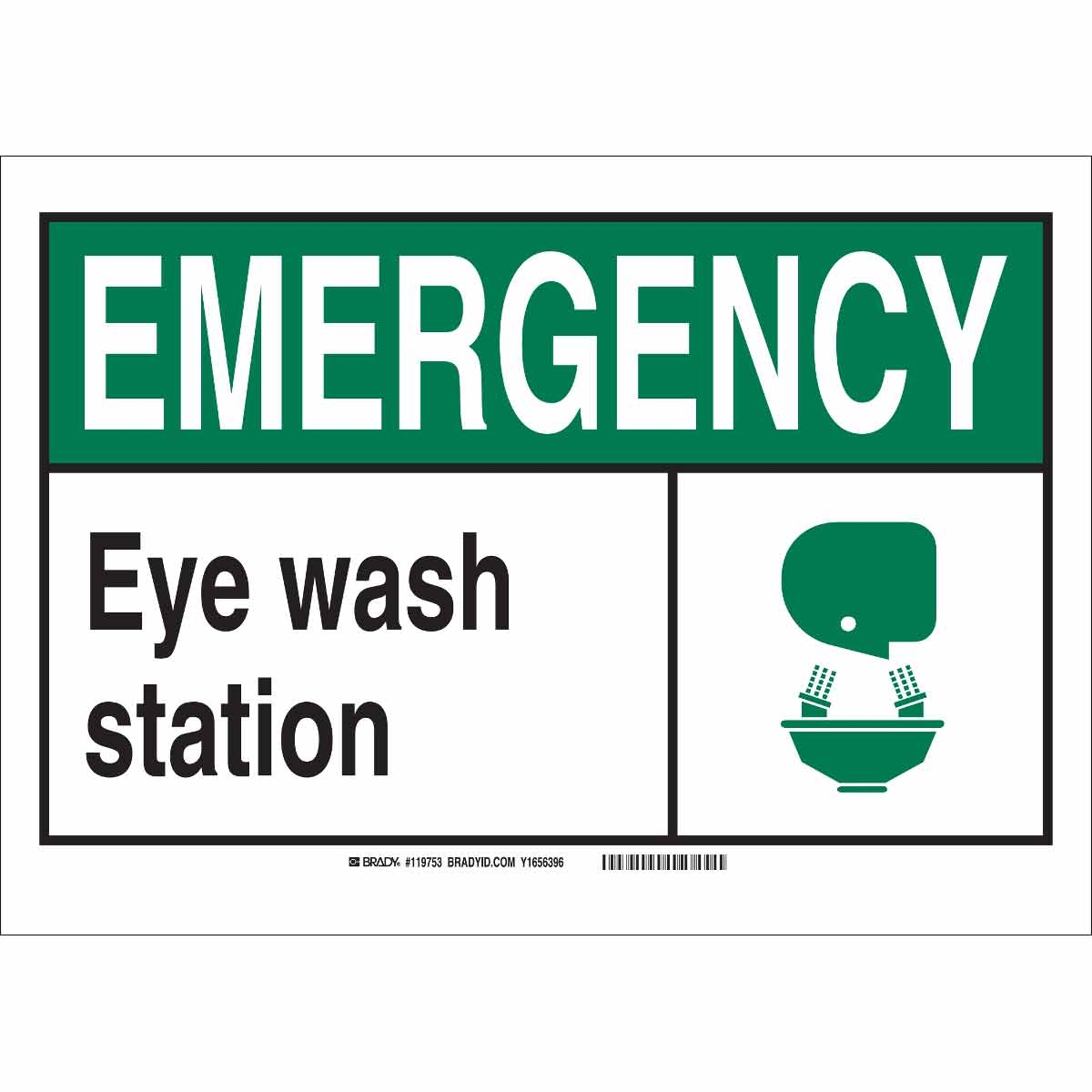 Brady Part 120658 EMERGENCY Eye Wash Station BradyGlo Sign BradyID