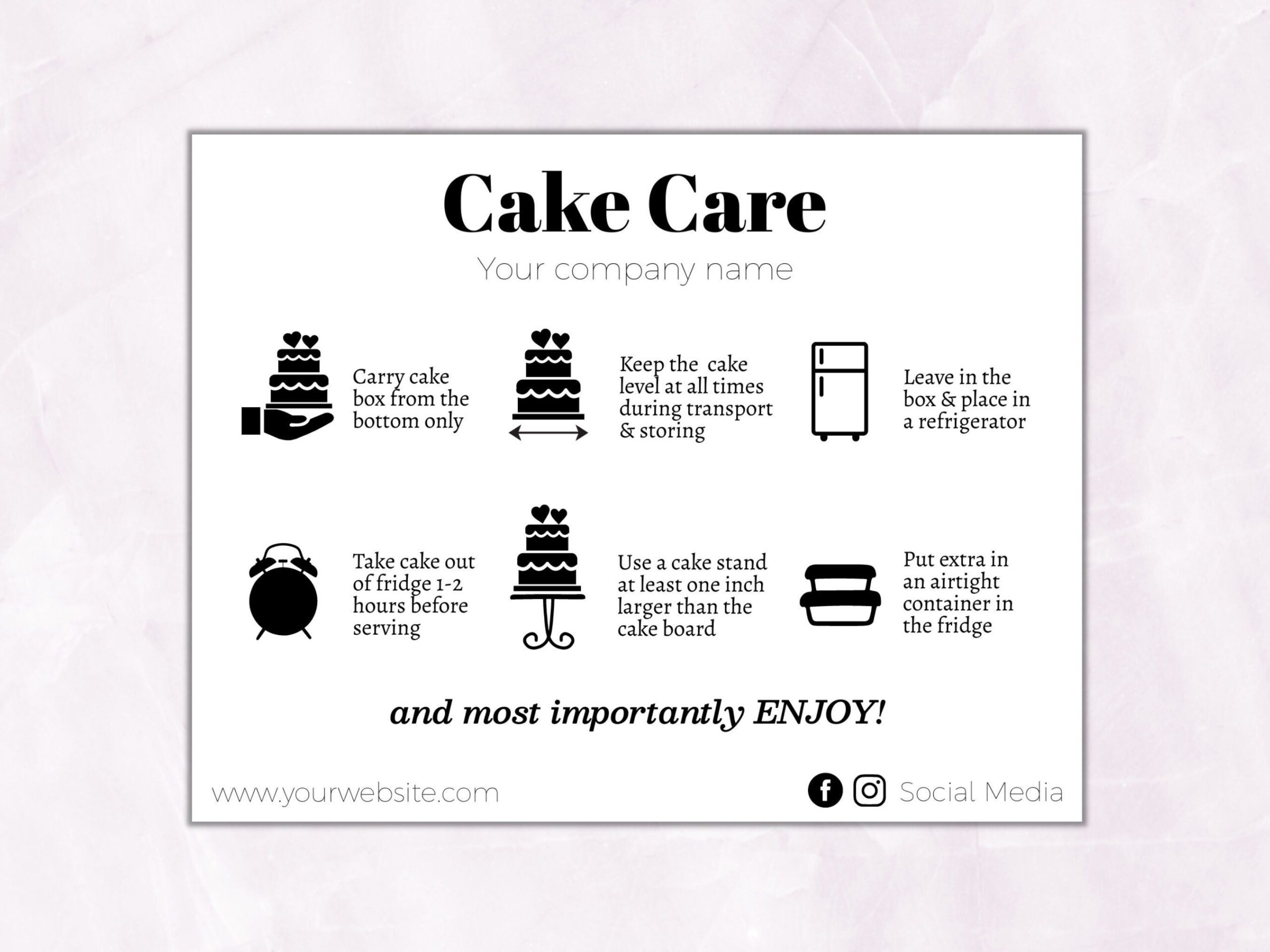 Cake Care Card Instructions Template Printable Cake Guide Editable Instant Download Cake Business Wedding And Birthday Cake Care Etsy Canada Cake Business Template Printable Card Templates Free