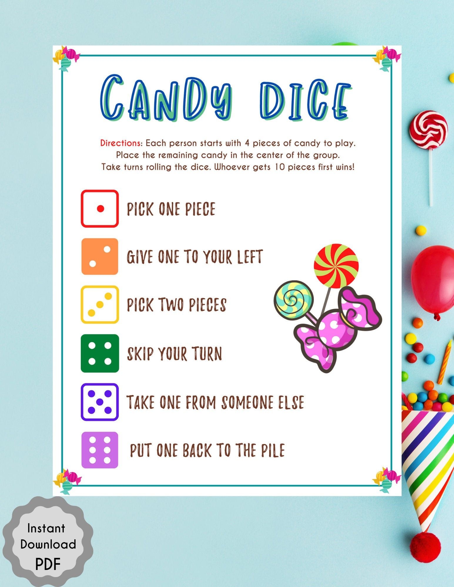 Candy Dice Game Free Printable
