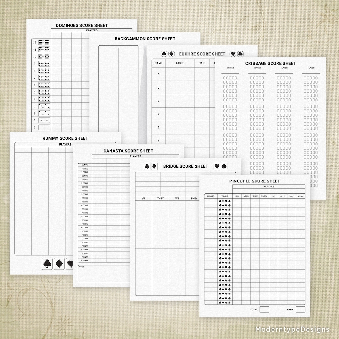 Printable Cribbage Score Sheet