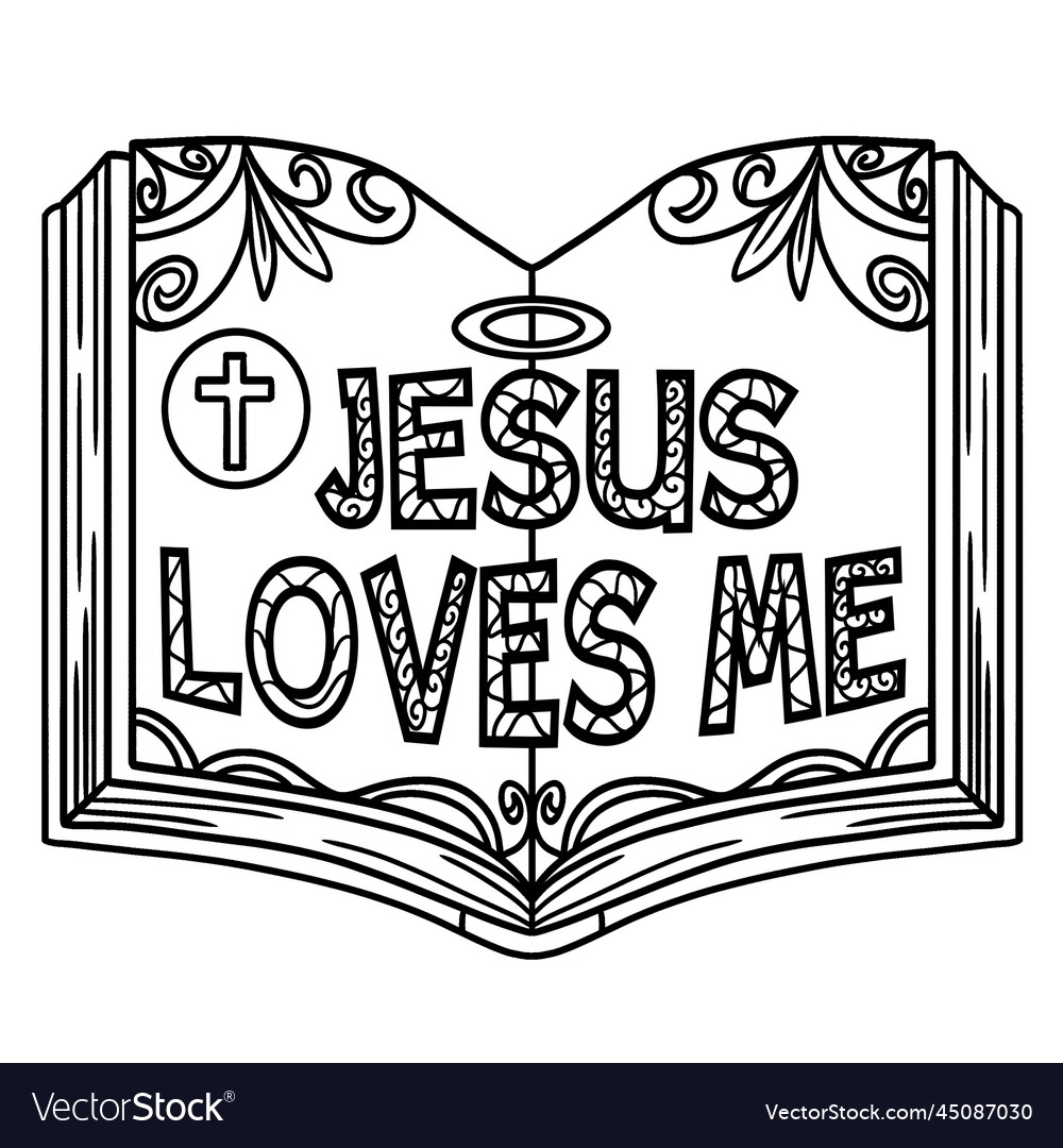 Christian Jesus Loves Me Isolated Coloring Page Vector Image