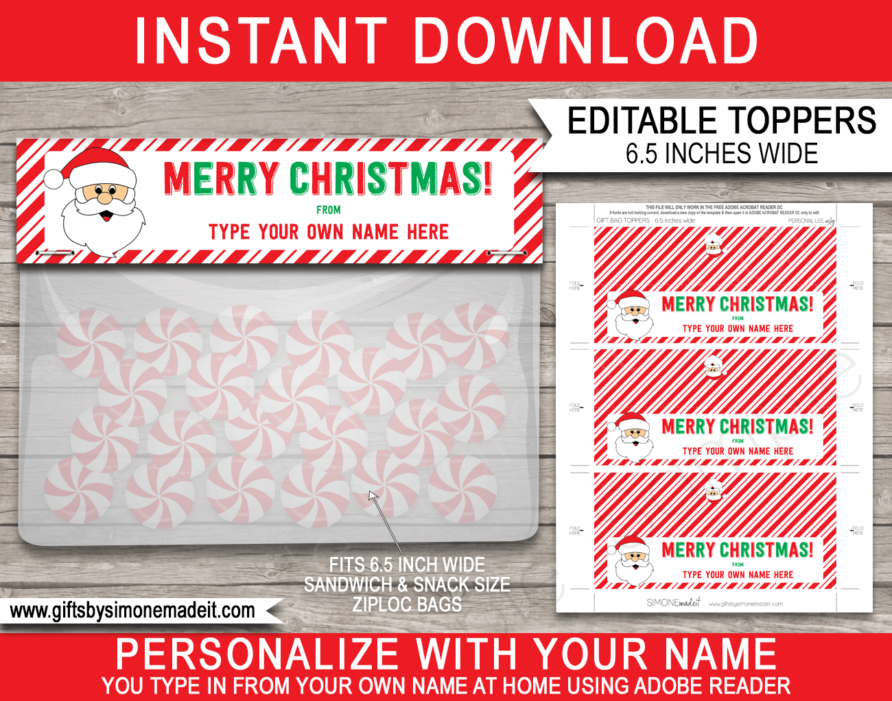 Christmas Gift Bag Toppers Template Printable Custom Santa Gift Labels