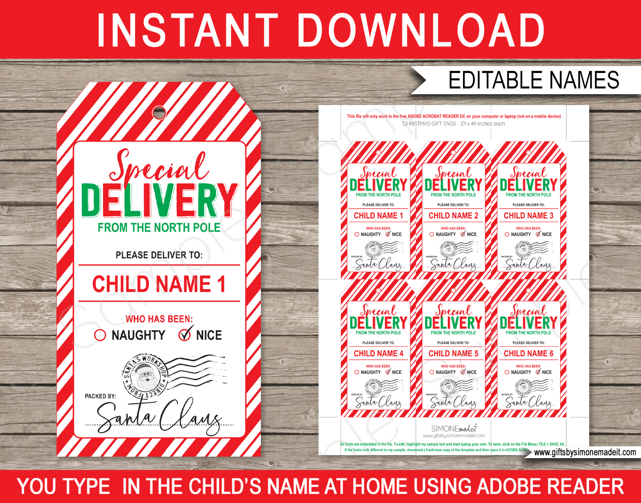 Christmas Special Delivery Gift Tags Printable Template Custom Santa Tags