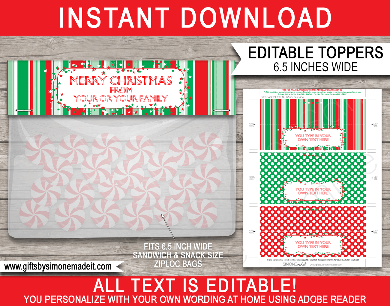Christmas Treat Bag Topper Template Printable Custom Gift Tags