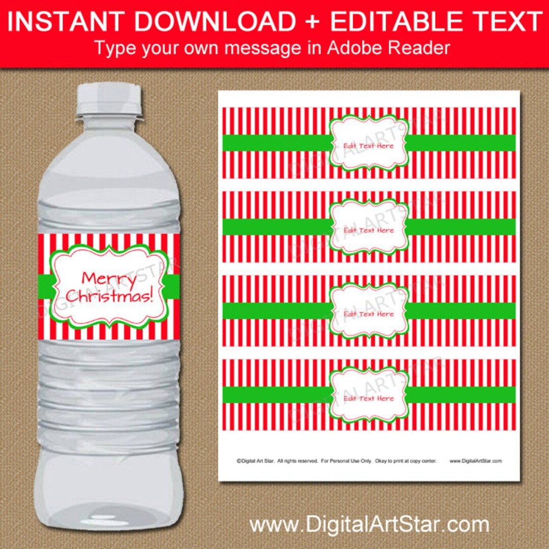 Christmas Water Bottle Labels EDITABLE Printable Christmas Drink Wrappers Downloadable Christmas Template Christmas Party Decor CSV Etsy