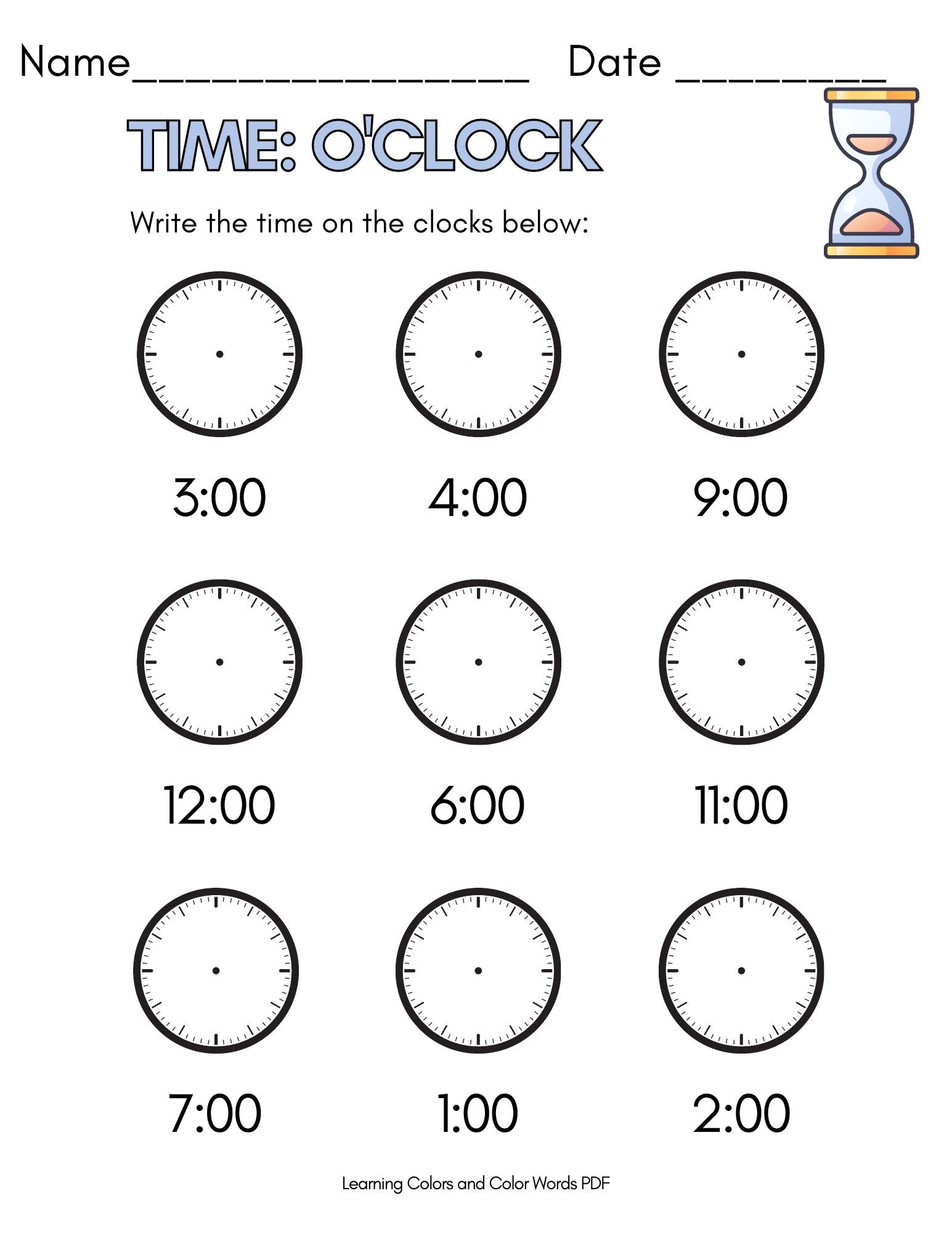 Printable Matching Clocks Worksheet