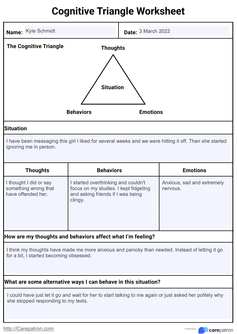 Cognitive Triangle Worksheets Example Free PDF Download