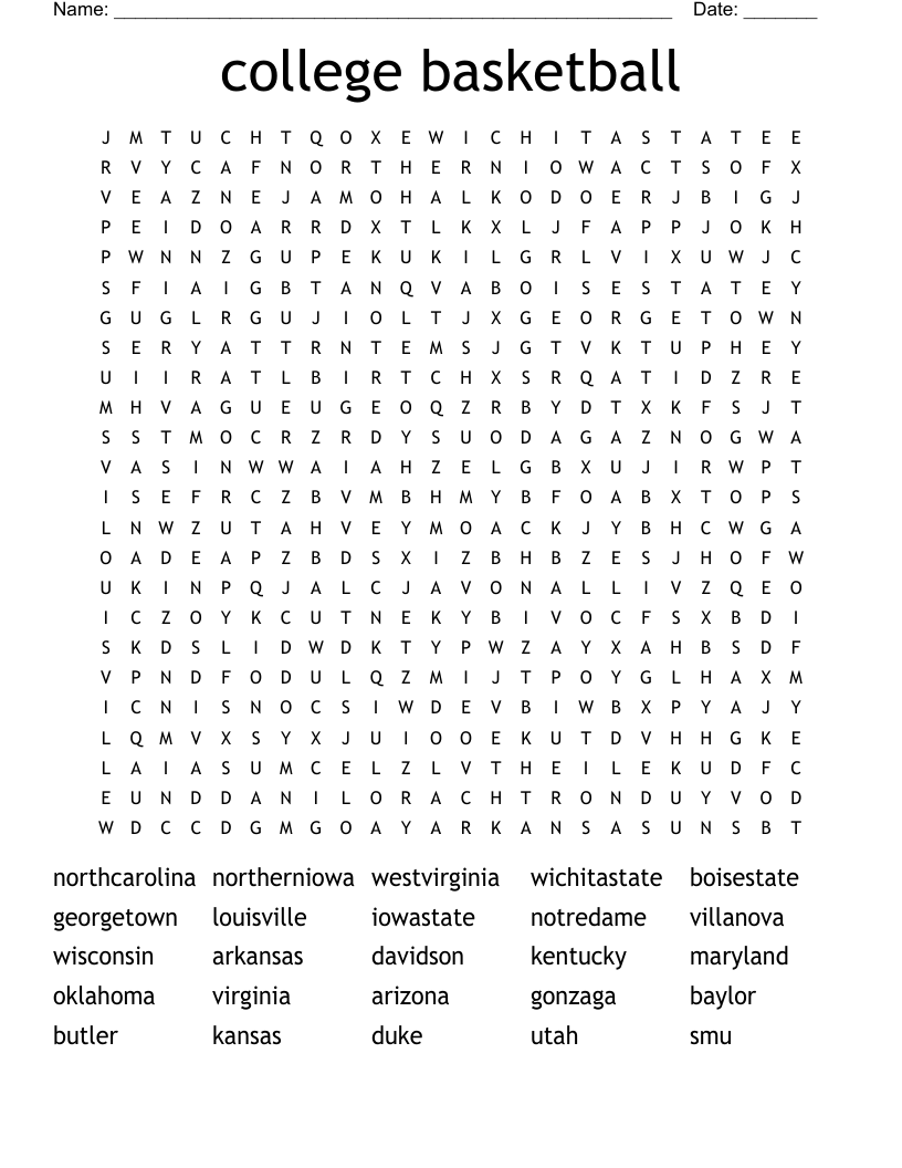 College Basketball Word Search WordMint