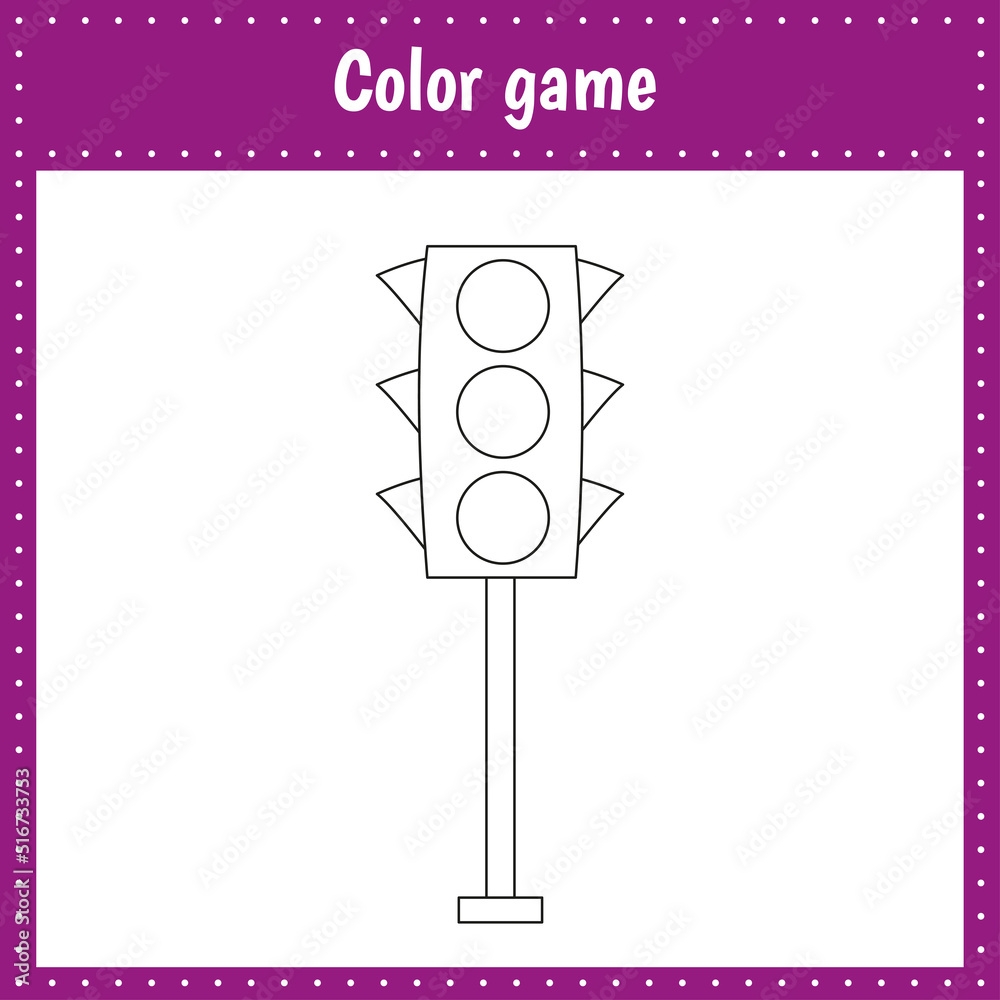 Coloring Page Of A Traffic Light For Kids Education And Activity Vector Black And White Illustration On White Background Stock Vector Adobe Stock