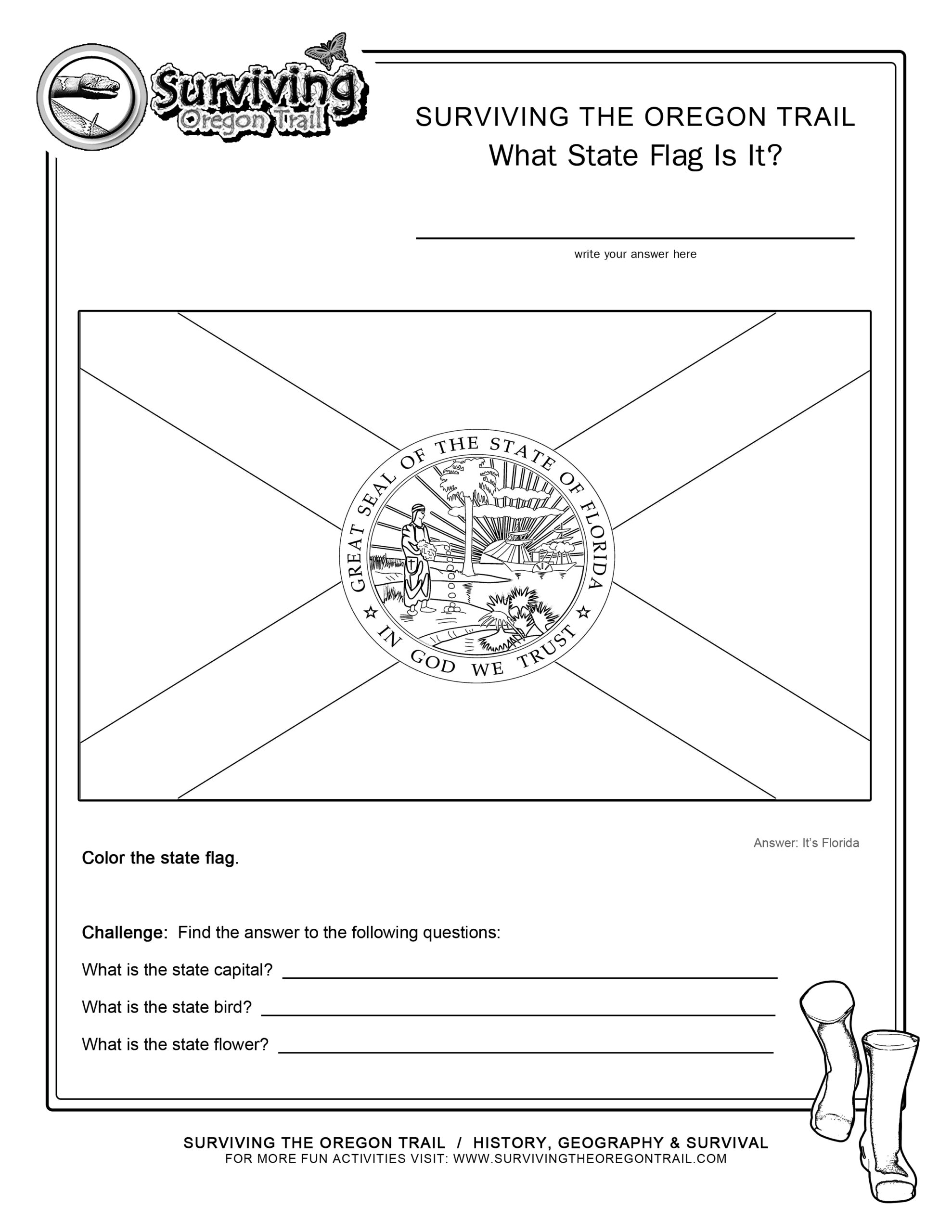 Coloring Page State Flag Florida Printable Worksheet Surviving The Oregon Trail