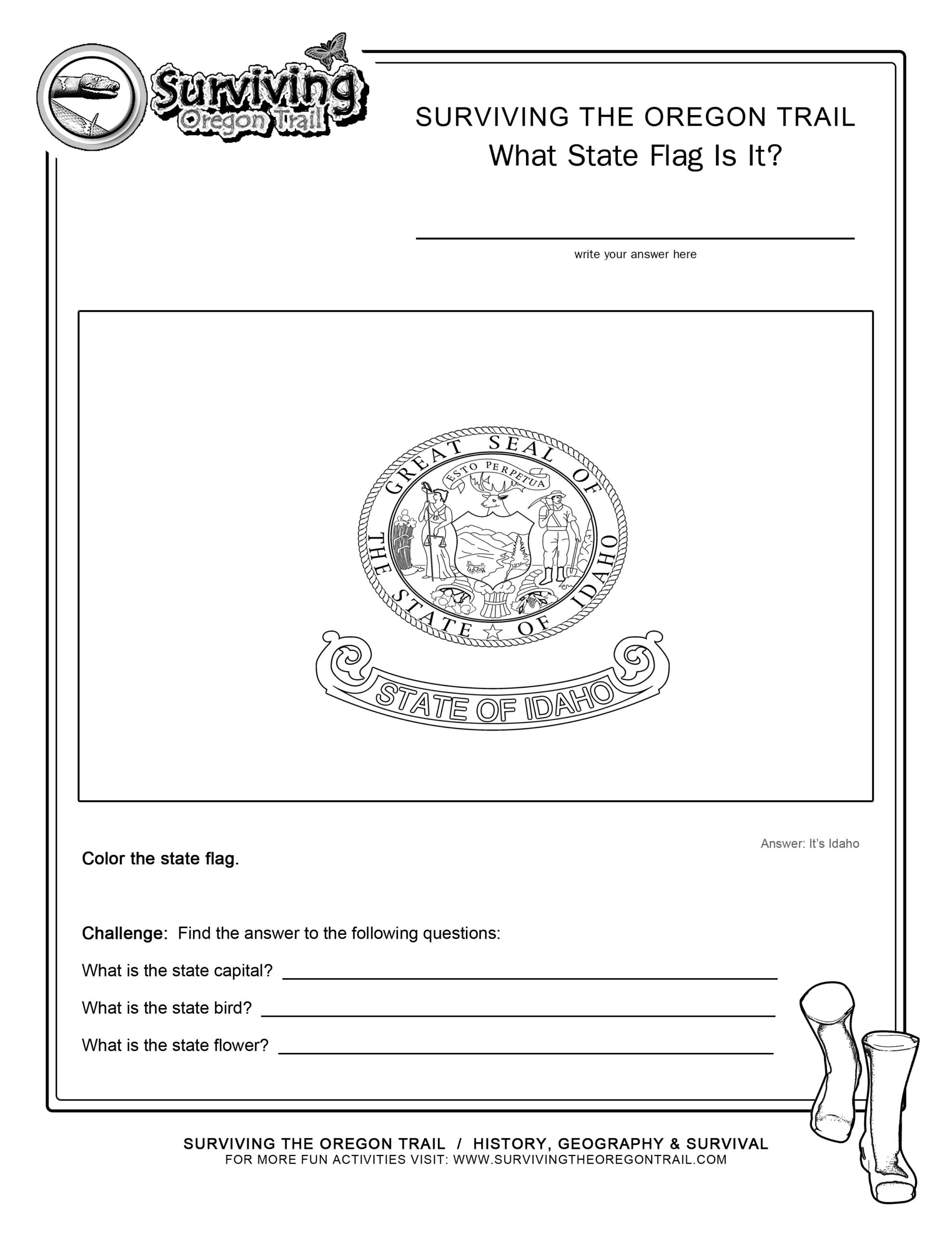 Coloring Page State Flag Idaho Printable Worksheet Surviving The Oregon Trail