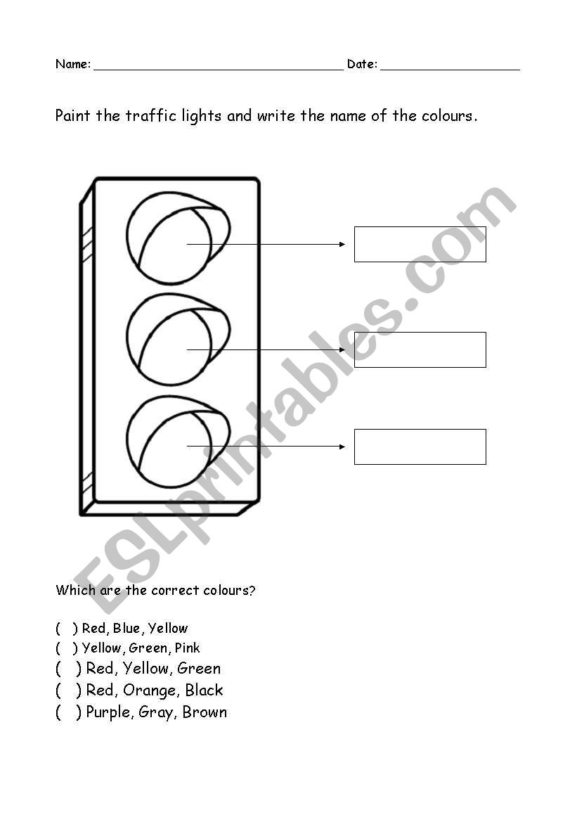 Colour The Traffic Light ESL Worksheet By Leticiaa