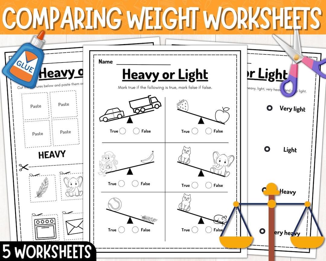Comparing Weight Activities Heavy And Light Sorting Cut Paste Worksheet Heavier Or Lighter Digital Download Printable Etsy